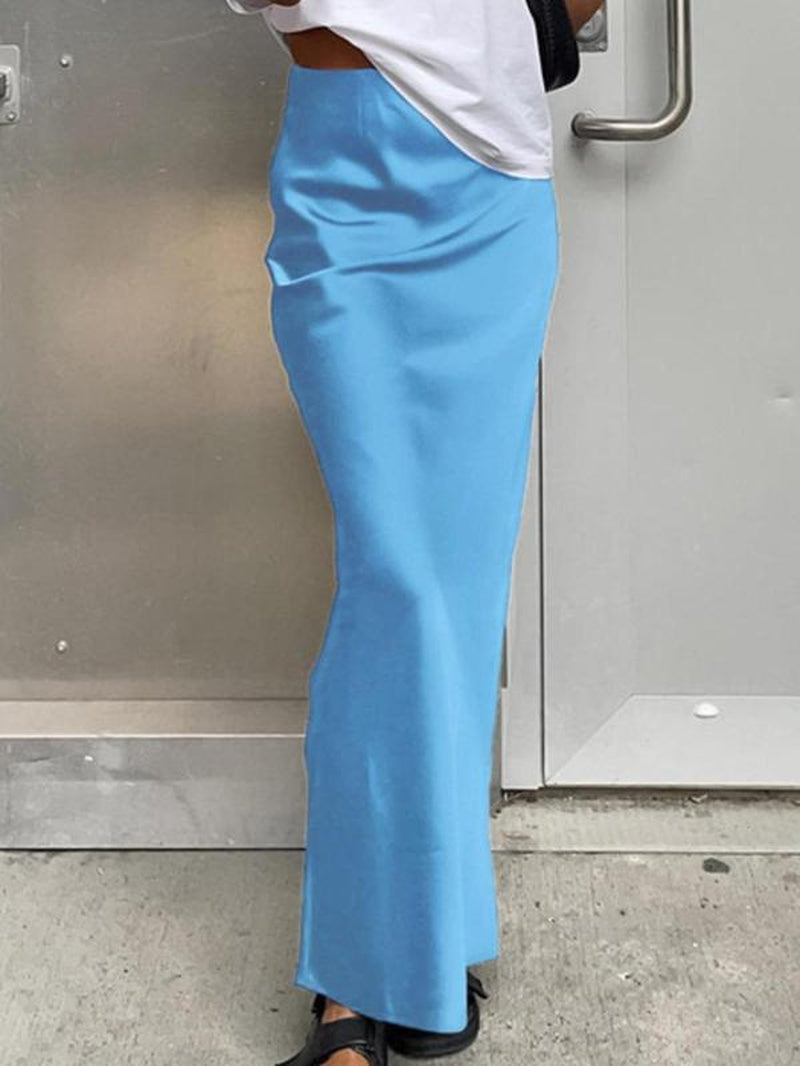 Women'S Solid Color Satin Skirt, Elegant Fashion Long Skirt for Daily Outdoor Wear, Women Clothing for Summer