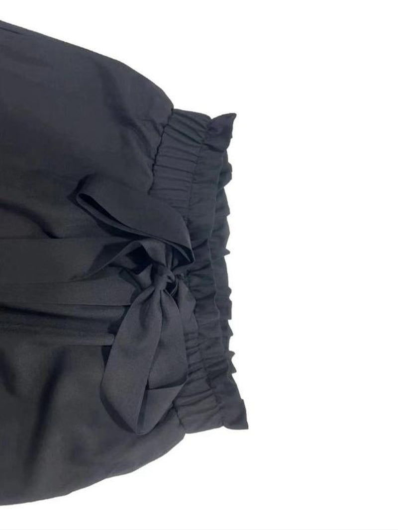 Women'S Plain Pocket Tie Front Straight Leg Pants, Elegant High Waist Paper Bag Waist Trousers for Work Office Business, Ladies Bottoms for All Seasons