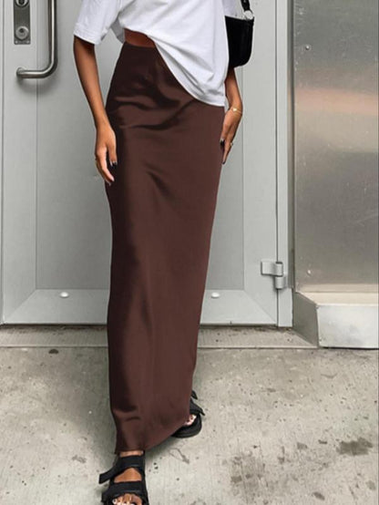 Women'S Solid Color Satin Skirt, Elegant Fashion Long Skirt for Daily Outdoor Wear, Women Clothing for Summer