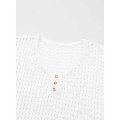 Dokotoo Womens Summer V Neck Short Sleeve Button down Sweater Casual Crochet Hollow Out Knit Tops Beach Coverup