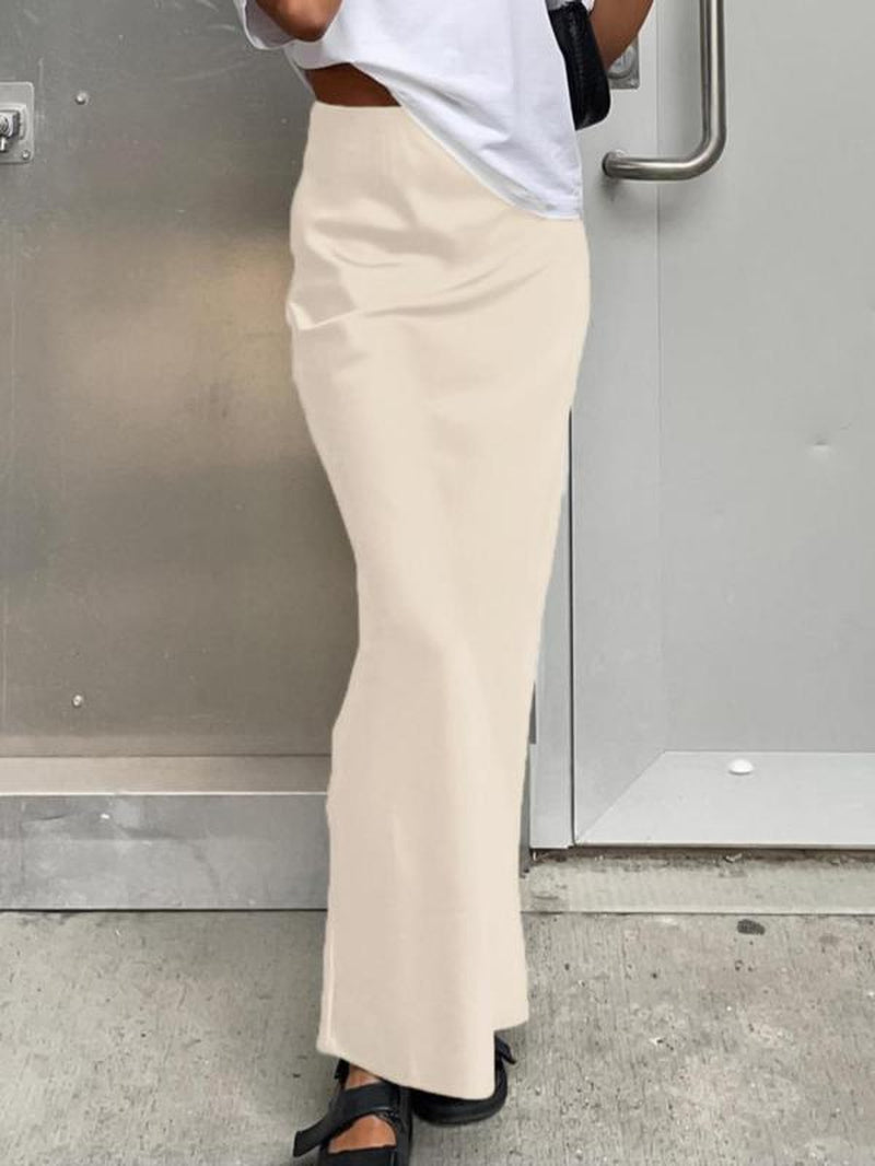 Women'S Solid Color Satin Skirt, Elegant Fashion Long Skirt for Daily Outdoor Wear, Women Clothing for Summer