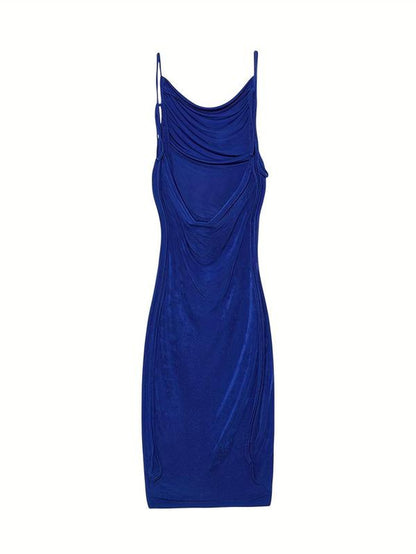 Women'S Solid Backless Draped Bodycon Fit Dress, Street Sleeveless Fashion Style Spaghetti Strap Long Dress for Party Club Dating Wear, Ladies Summer Clothes Valentine'S Day, Clothing, Womenswear